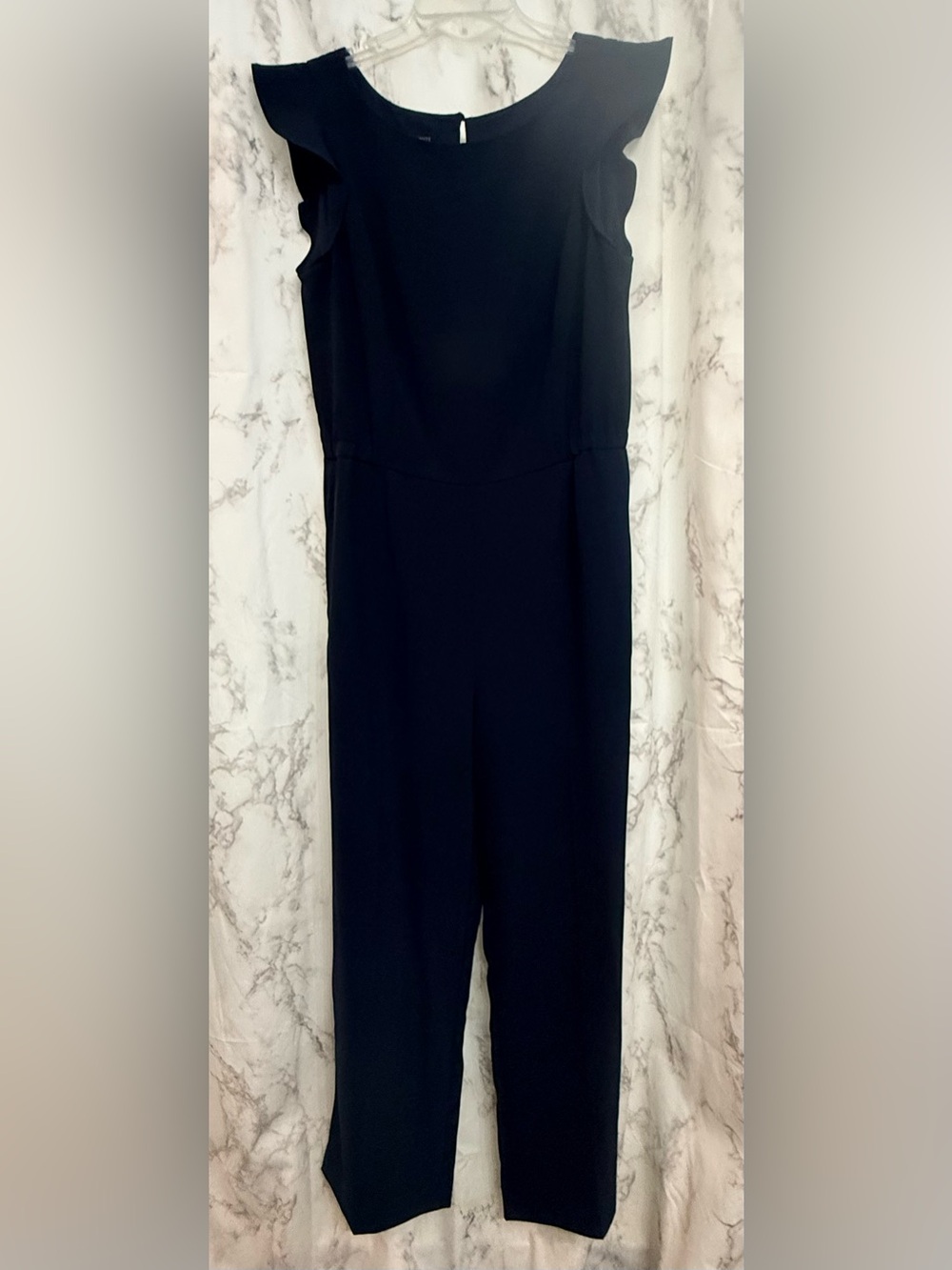 Talbots Navy Blue Ruffle-Sleeve Jumpsuit